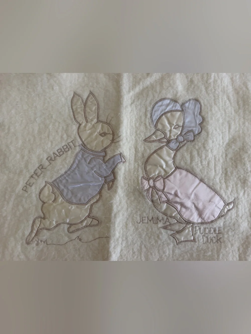Vintage Quiltex Beatrix Potter Peter Rabbit Embroidered Satin Edge Baby Blanket